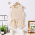 Baby Boy Fashionable Casual Summer Top And Shorts Set In Textured Fabric With Pockets. 