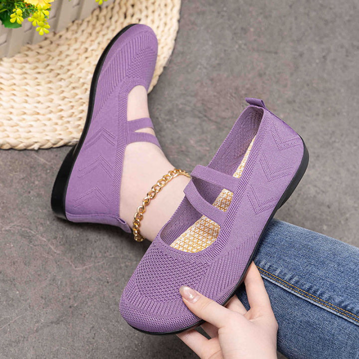 Women's Breathable Knit Sneakers Casual Ballet Flats Mary Janes Lightweight MeshFemale Dress Flats Shoes Footwear Summer