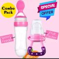 2 Pes Baby Fruit Feeder Squeeze Feesing Bottle Set Silicone Teething Pacifier Kids Training Food Dispensing Spoon Feeder. 
