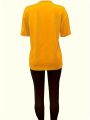 Women's Sports Outfit Set, Plus Size Abstract Figure Print long Sleeve T-shirt Top & Medium Stretch Comfy Pants Fitness Outfit. 