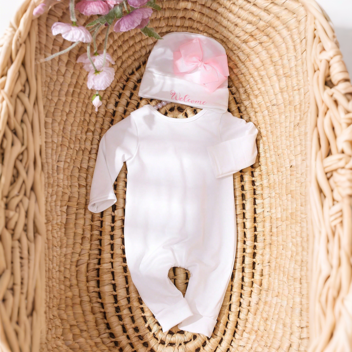 Ylsteed%202%20Pcs%20Set%20Big%20Bowknot%20Printed%20Newborn%20Girl%20Photography%20Romper%20Baby%20Long%20Sleeve%20Jumpsuit%20with%20Matching%20Hat%20Infant%20Props%20-%20Image%203