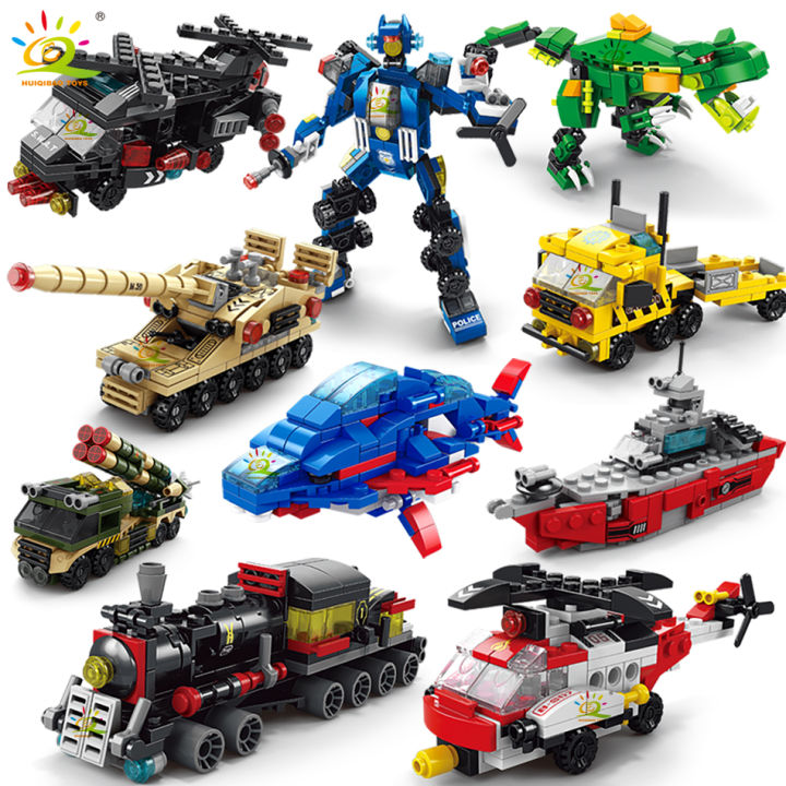 HUIQIBAO 6IN1 City Engineering Car Police Truck Building Blocks Tank ...