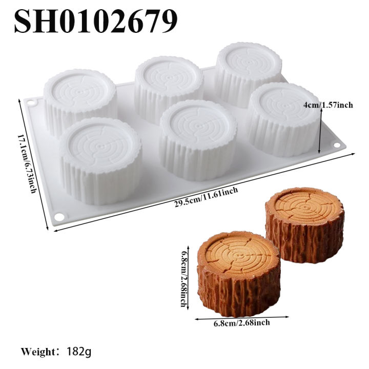 6 Cavity Tree Stump Mousse Silicone Mold Round Chocolate Dessert Tea ...