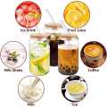 Round shape Glass with glass straw and wooden lid, coffee glass, milk glass, juice glass -Imported high quality - cups for tea - tea cup - coffee mug - kitchen accessories. 380ML. 