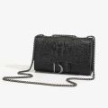 Fashion Ladies Croc Pattern Sequined Chain Crossbody Bag D‑Buckle Shoulder Messenger Handbag Women Evening Party Purse.