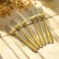 6-Piece Golden Stainless Steel Fork Set – Luxury Printed Design | Random Design. 