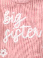Baby Girl Knitted Round Neck Sweater with Letter Big Sister and Floral Embroidery, Fresh and Versatile, Ins Hot-Selling Top.