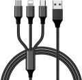 Multi Charging Cable 3 in 1 Nylon Braided Multiple USB Fast Charging Cable for Android, iOS and Type C Devices USB Port Connectors Compatible Smart Phones & Tablets (Black). 