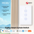 MOES Tuya ZigBee Smart Glass Touch Curtain Switch RF App Wireless Control Fireproof Neutral Wire Required With Alexa  Home. 