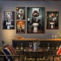 Funny Animal Highland Cow Monkey Dog Raccoon On The Toil Poster HD Posters Home Room Bar Cafe Decor Art Wall Painting Picture. 