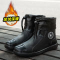 Rain boots mens non-slip rain boots large size velvet warm rubber shoes short outdoor fishing waterproof shoes for men and women. 