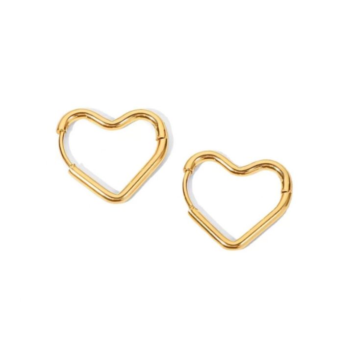 2pcs%20Fashion%20Gold%20Color%20Stainless%20Steel%20Heart%20Earrings%20Studs%20For%20Women%20Girl,%20Simple%20Punk%20Hoop%20Earrings%20Piercing%20Jewelry%20%20-%20Image%205