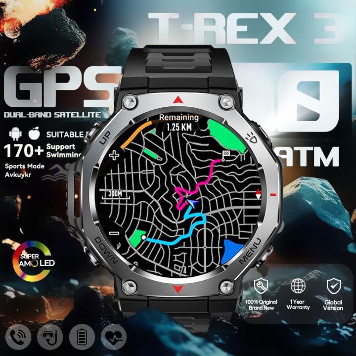2026 New T-Rex 3 Outdoor Smart Watch Men 1.43-inch AMOLED Display 10ATM Waterproof 525mAh Battery Smartwatch Man