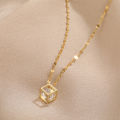 Classic Zircon Crystal Inside Hollow Square Stainless Steel Necklace For Women Korean Fashion Sexy Female Clavicle Chain Jewelry. 