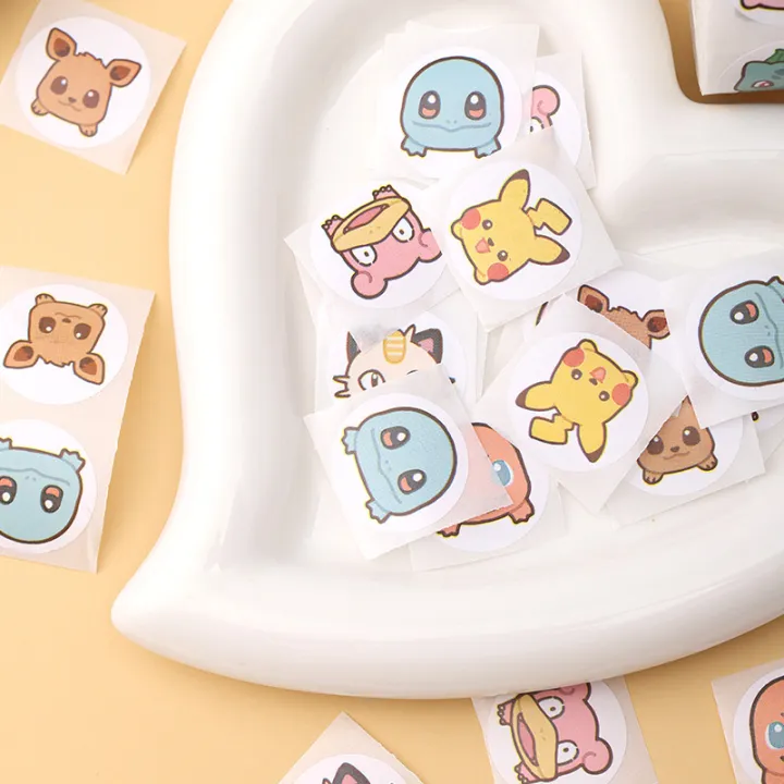 Carton Labtop 500pcs Roll Cartoon Stickers Kawaii Anime Pikachu Charizard Round Seal ...