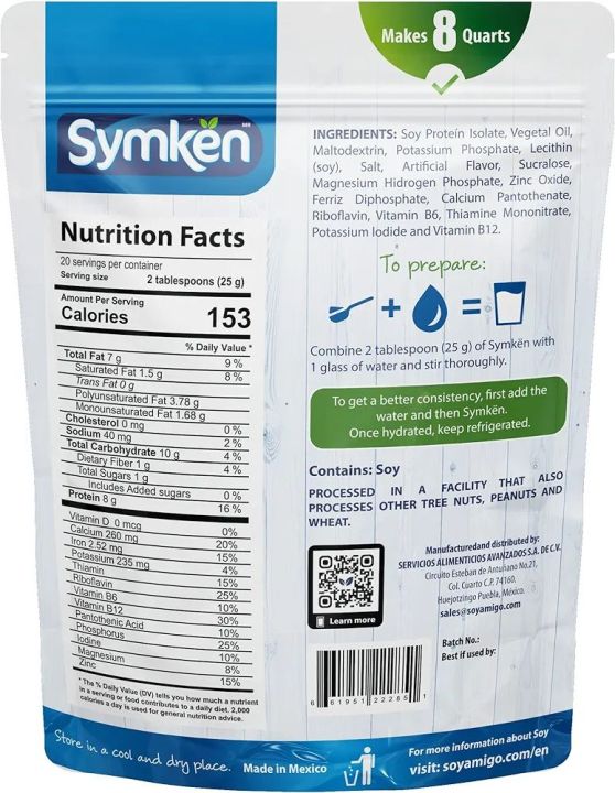 SYMKEN Sugar-free Soy Milk Powder 17.6 Oz (500g) | Vegan | High in Protein | Gluten free | Lactose free | Non-GMO | Plant-based | Non-Dairy | Added with Vitamins, Minerals, and Antioxidants