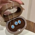 Exquisite Blue Jewelry Sets Luxury Retro Surround with Oval Turquoise Earrings for Women Necklace Diamonds. 
