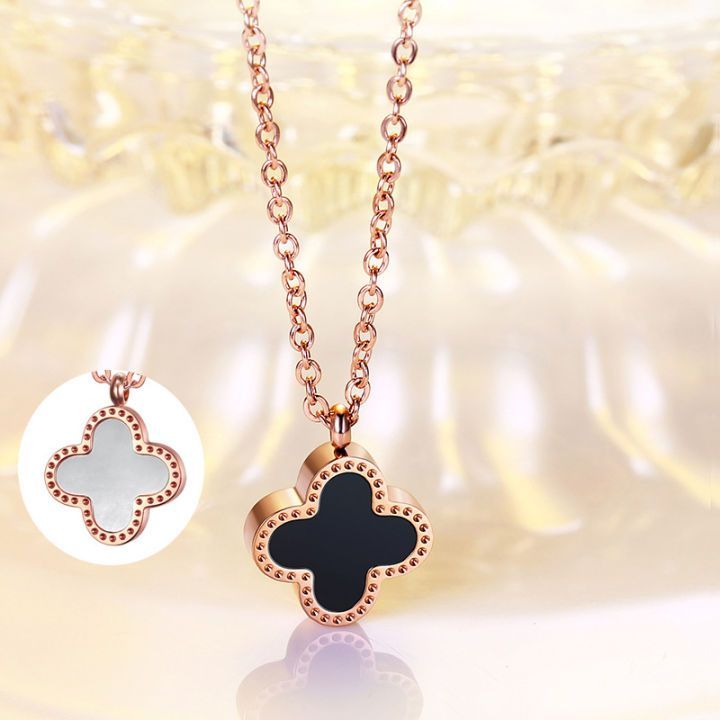 four leaf clover necklace double Sided pendant 2 in1 for girls & women Korean fashion jewellery