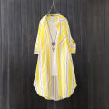Chiffon sun protection shirt women's long-sleeved fashion top large size loose hip-covering striped long shirt.
