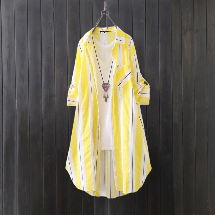 Chiffon%20sun%20protection%20shirt%20women's%20long-sleeved%20fashion%20top%20large%20size%20loose%20hip-covering%20striped%20long%20shirt%20-%20Image%203
