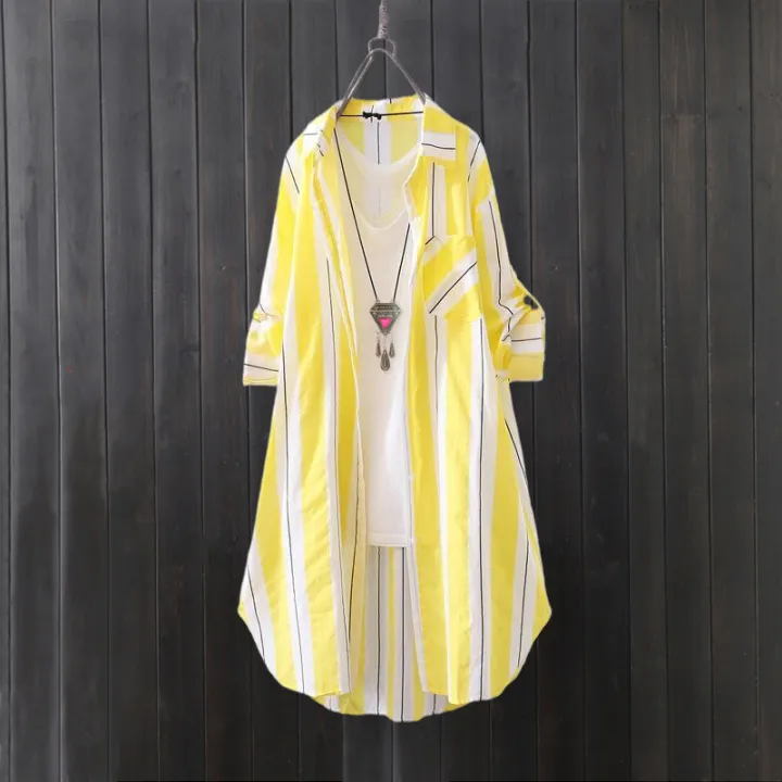 Chiffon%20sun%20protection%20shirt%20women's%20long-sleeved%20fashion%20top%20large%20size%20loose%20hip-covering%20striped%20long%20shirt%20-%20Image%203
