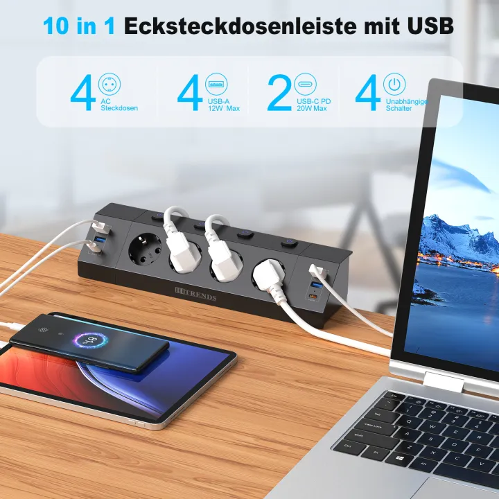 EU Desktop bulit in Power Socket with 4 AC Outlets and 4 USB A 2 USB C ...