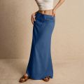 Women Low Waist Skirts Summer Casual Vacation Drawstring High Elastic Waist Skirts Simple Solid Comfy Bodycon Long Maxi Skirts. 