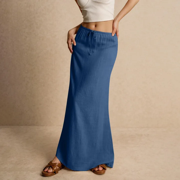 Women%20Low%20Waist%20Skirts%20Summer%20Casual%20Vacation%20Drawstring%20High%20Elastic%20Waist%20Skirts%20Simple%20Solid%20Comfy%20Bodycon%20Long%20Maxi%20Skirts%20-%20Image%207