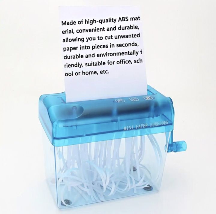 Mini Shredder Strip Cut Paper Shredder Hand Shredder with Clear Basket Paper Documents Cutting Tool for Office Home Desktop