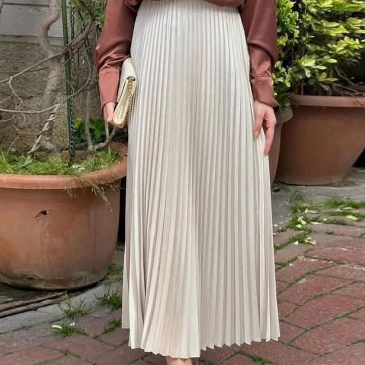 HXAO%20Women's%20Pleated%20Skirt%20Summer%20Brown%20Ruffle%20Skirt%20Cylinder%20Pleats%20Mid%20Waist%20Midi%20Skirt%20Fashion%20Elegant%20Women%20Long%20Skirt%202025%20-%20Image%204