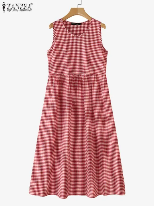 ZANZEA%20Summer%20Plaid%20Checked%20Sundress%20Sleeveless%20Bohemain%20Holiday%20Dresses%20Women%20Elegant%20O%20Neck%20Dress%20Casual%20Baggy%20Work%20Vestidos%20-%20Image%206