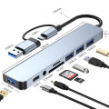 8 in 2 USB +Type C HUB Docking Station with 3.5mm Audio Jack Adapter for Micro SD Card Reader Laptop Tablet Phone Disk Converter.