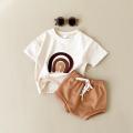 Infant Suit Baby Boy Clothes Girls Set Summer 2Pcs Newborn Baby Clothing Leisure Vacation Rainbow Patchwork T-shirt+Beach Shorts. 