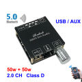 2*50W Bluetooth 5.0 Power Amplifier Class D Audio 10W~200W HiFi Stereo Wireless Music Player Mini USB Sound Card App Digital AMP. 