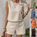 2025 Women's Solid Color Simple Fashion Casual Sleeveless Top and Shorts Set.