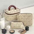 Fashion Brown Bow Cake Women Makeup Zipper Bag Large Capacity Tote Organizer Toiletry Cosmetic Pouch Ladies Make Up Handbag.