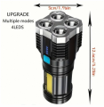 Strong Light LED Flashlight Camping Torch With 4 Lamp And COB Side Lights Outdoor USB Rechargeable Portable Hand Lantern. 