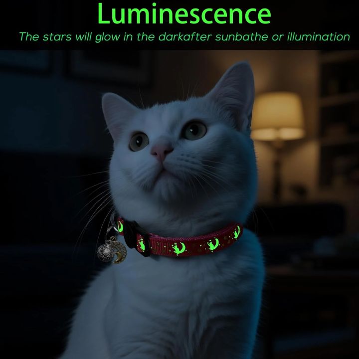 4%20PCS%20Cute%20Glow%20Cat%20Collars%20Breakaway%20with%20Bell%20&%20Moons%20Stars,Kitten%20Collar%20for%20Girl%20Boy%20Cats%20Puppy,%20Cat%20Accessories%20-%20Image%204