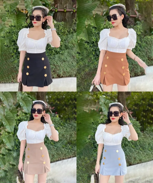 (Freesize) gold button front waist woolen skirt pants (m6877)