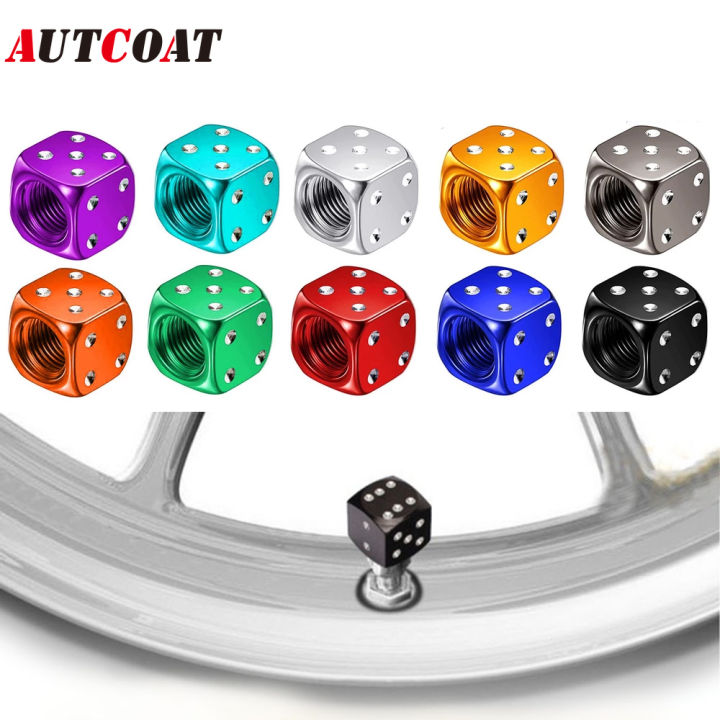 AUTCOAT 4Pcs/Set Aluminum Car Truck Motocycle Bike Dice Wheel Stem Tyre Tire Wheel Stem Air Valve Dust Cap Cover