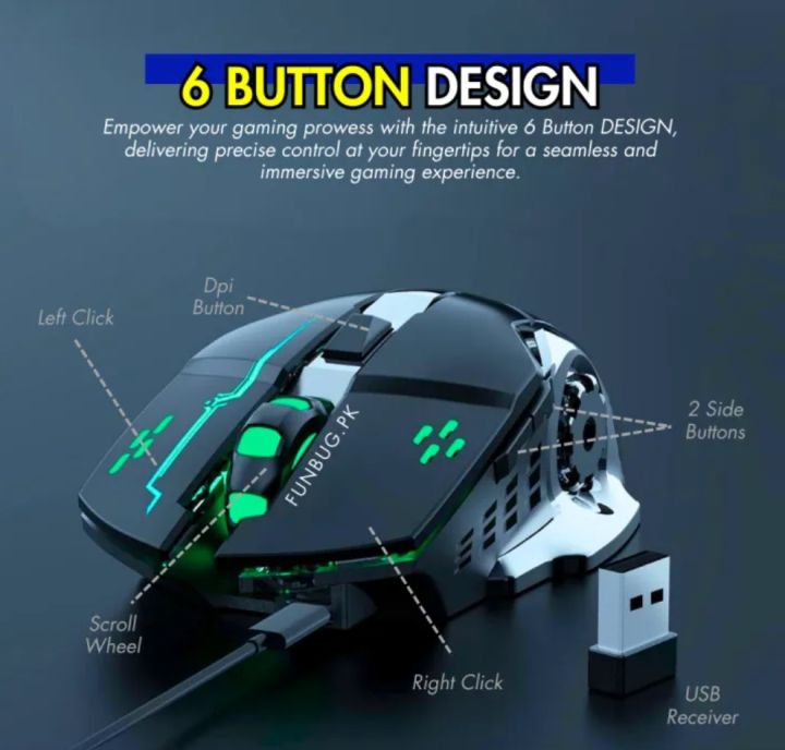 2.4GHz Chargeable Wireless  Gaming Mouse With RGB Lights Optical Mice with USB Receiver and Bluetooth Gamer 3200DPI 6 Buttons Mouse For Computer PC Laptop Accessories
