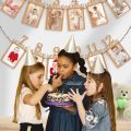 Baby First Birthday Banner, kraft paper Growth Record 1-12 Month Photo Props Baby Boy Girl Party Decoration Supplies.