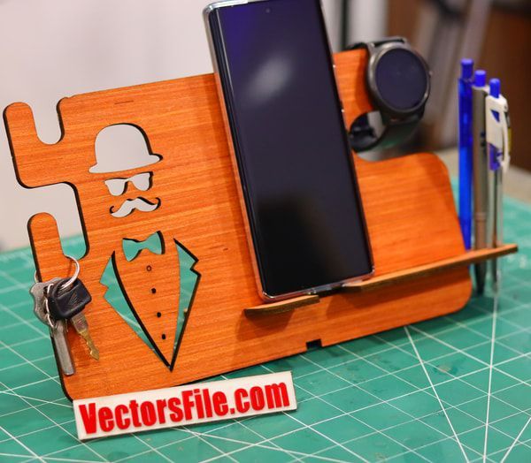 Laser Cut Wooden Personalised Docking Station Men Desk Organizer 4mm DXF and CDR File