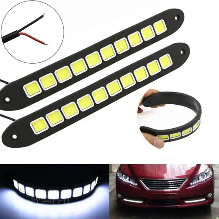 1/2pcs DRL COB Car LED Daytime Running Light White Waterproof Flexible Silicone Highlight Auto COB Lamp Car Exterior Accessories