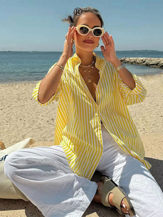 HH%20Women%20Yellow%20Stripe%20Blouse%20Pant%20Suit%20Loose%20%20Long%20Sleeve%20Shirt%20Drawstring%20Trousers%202024%20Female%20Fashion%20Streetwear%20Outfits%20-%20Image%205