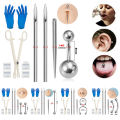 Body Piercing Kit Surgical Steel Threaded Taper Pin Needles Lip Nose Tongue Cartilage Eyebrow Navel Piercing Jewelry Tool Pliers. 