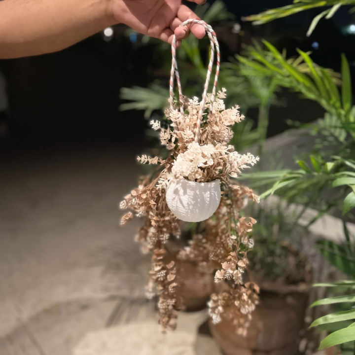 Premium Artificial Hanging Plant with Textured White Pot & Rope - Realistic Trailing Creeper Vines for Balcony, Living Room Wall Decor, Window, and Ceiling Hanging Planter