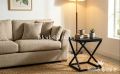 Modern Wooden Side Table with Iron Frame - Square Coffee Table & End Table for Living Room - Sturdy Metal Legs Bedside Table. 