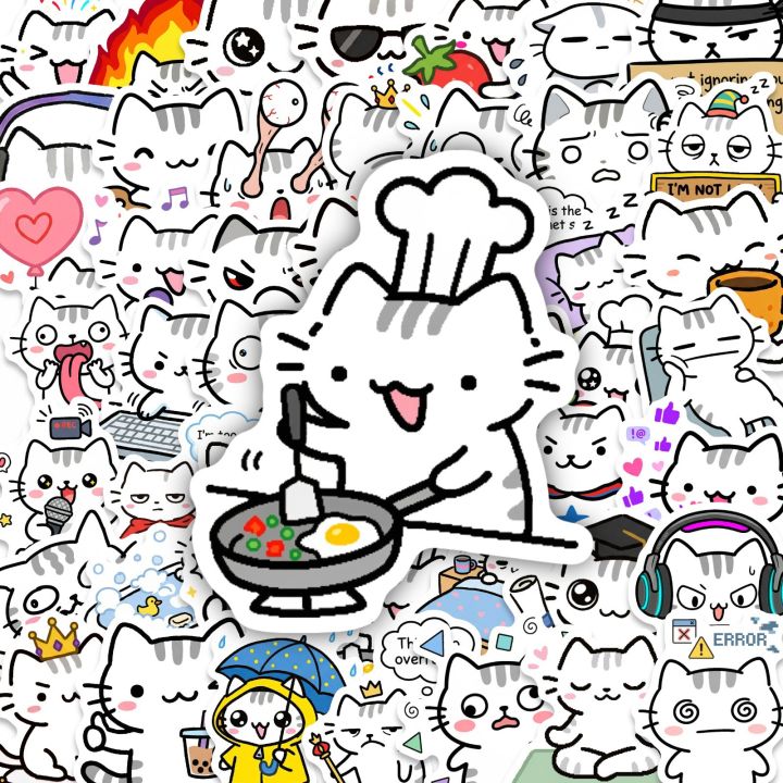 50pcs Line Kitten Daily Graffiti Sticker Cute Cat Cartoon Decal for ...