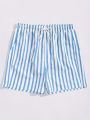 Men's Light Blue & White Striped Swim Shorts with Elastic Drawstring Waist Breathable Quick-Dry Summer Outdoor Activities. 